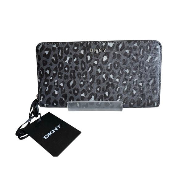 Brand New DKNY Black VELA Animal Print Medium Zip Around Wallet Msrp $98 - Picture 1 of 4